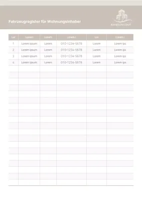 Beige Wohnungsmieter Fuhrparkregister Sicherheitsdienst Büro Fuhrparkmanagement