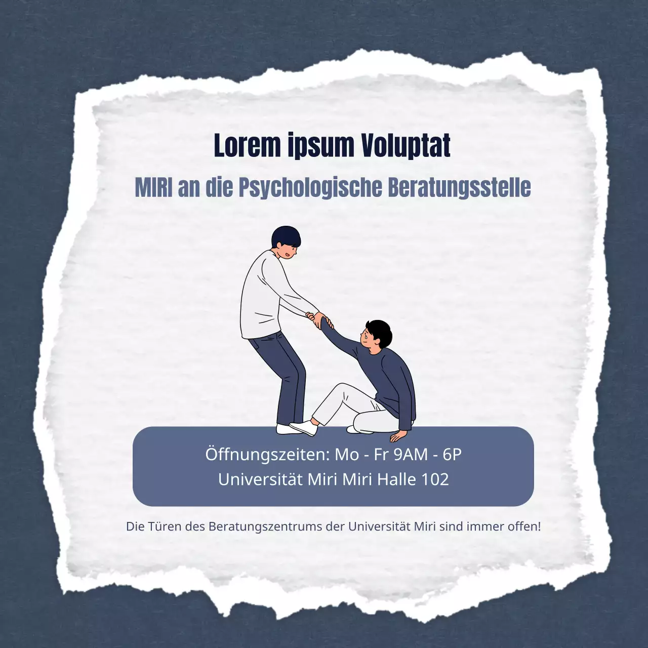 Werbung für ein minimalistisches, marineblaues und graues Zwei-mal-zwei-Beratungszentrum