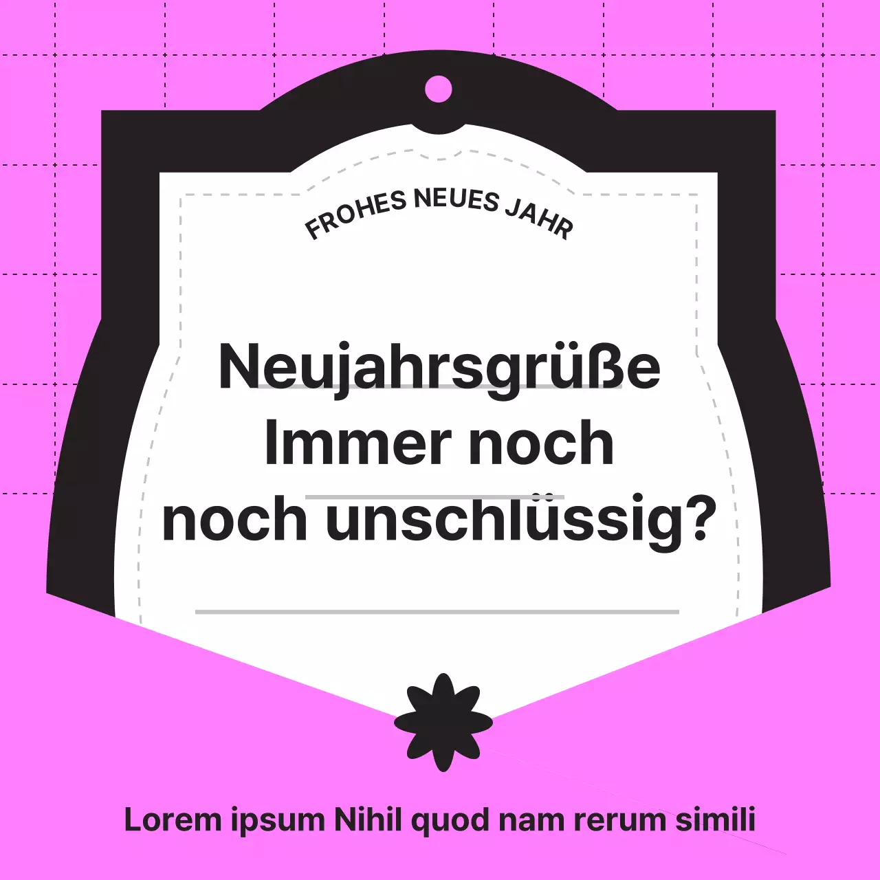Eine Sammlung von Neujahrsgrüßen in schwarzer und rosa Schrift (Instagram Newsfeed Post)