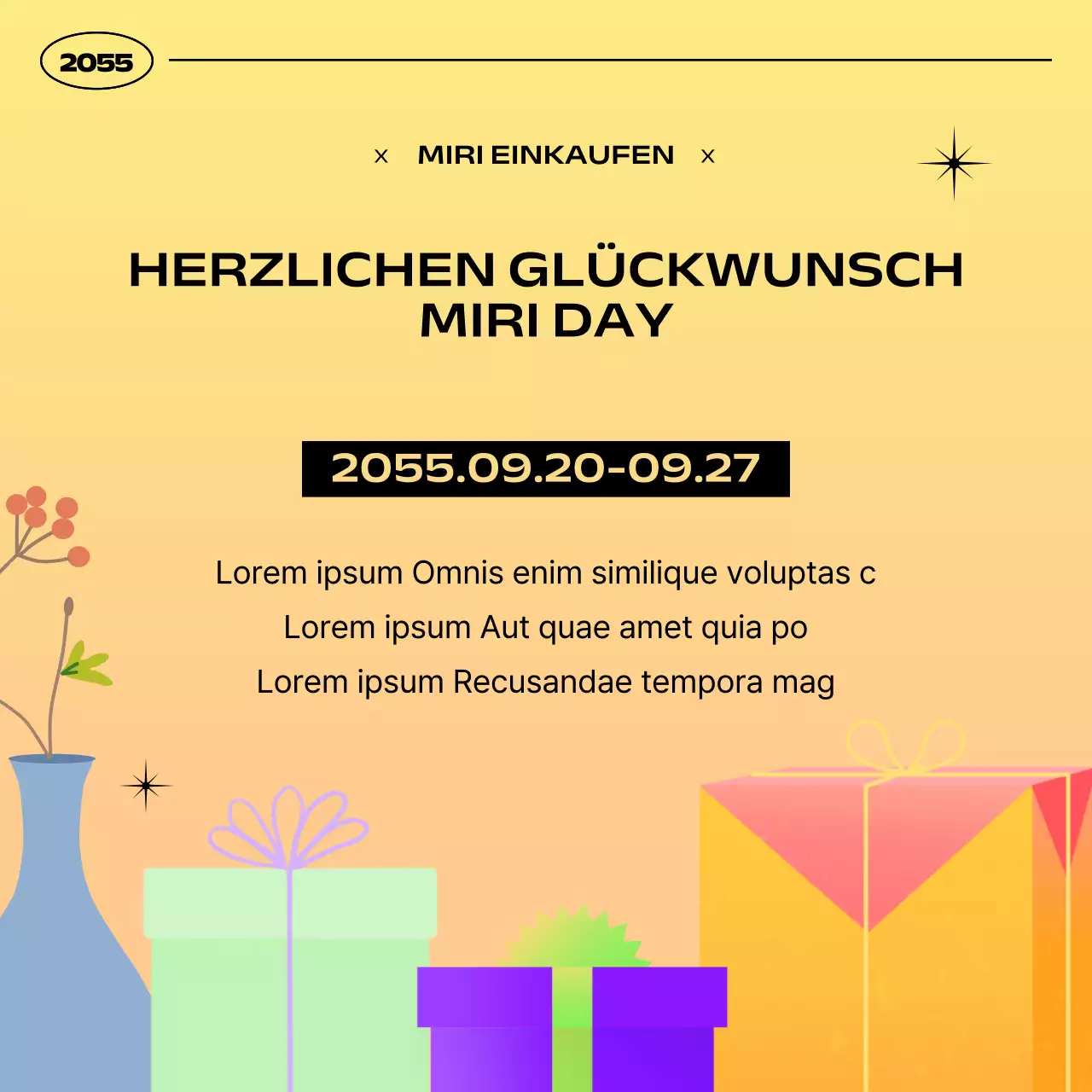 Einfache gelbe und orangefarbene Ankündigung einer Geschenkaktion