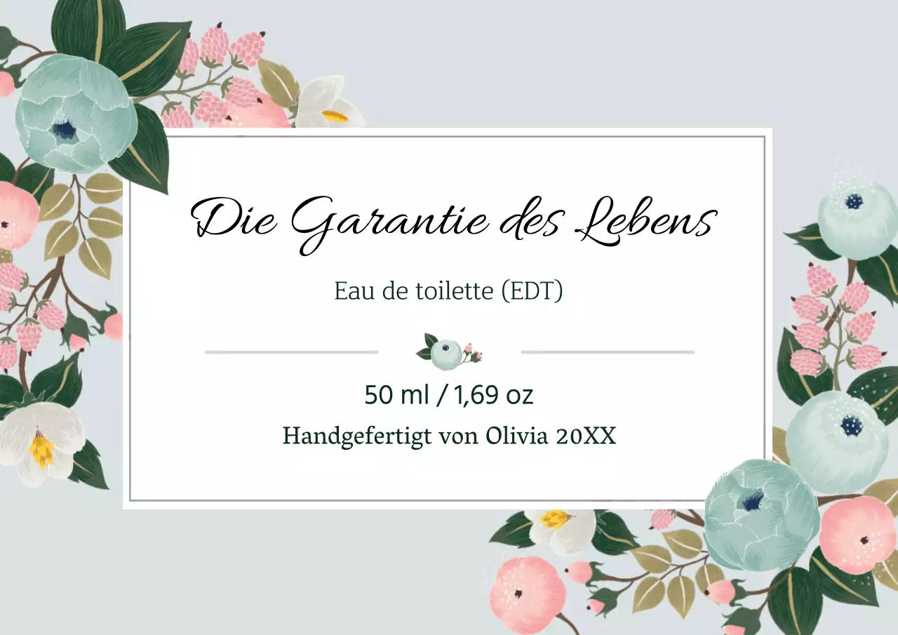 Vintage-Parfüm-Etikett mit blauer Illustration