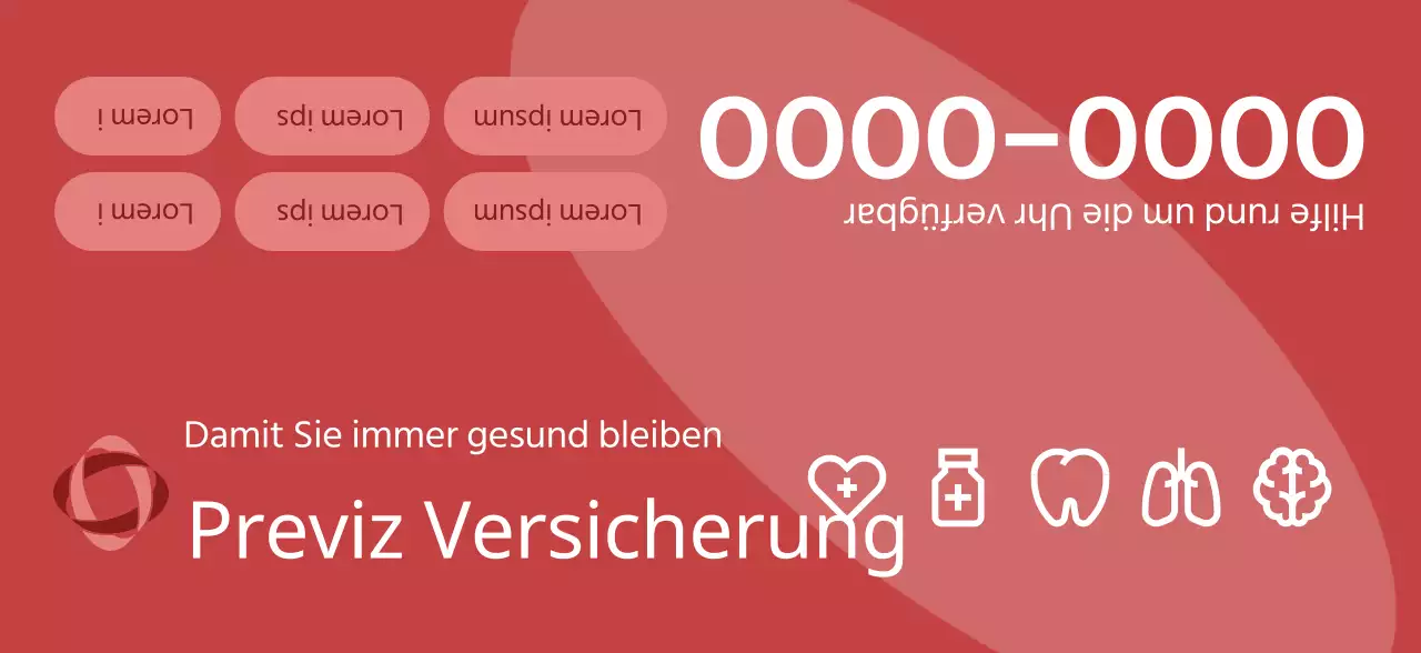 Ein Werbemittel einer Versicherungsgesellschaft mit dunkel getönten 3D-Illustrationen und Gesundheitssymbolen.