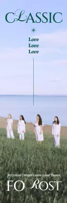 Pointillistische quasi-klassische Performance mit statischen Fotos von üppigen Feldern und edlen Schriftarten