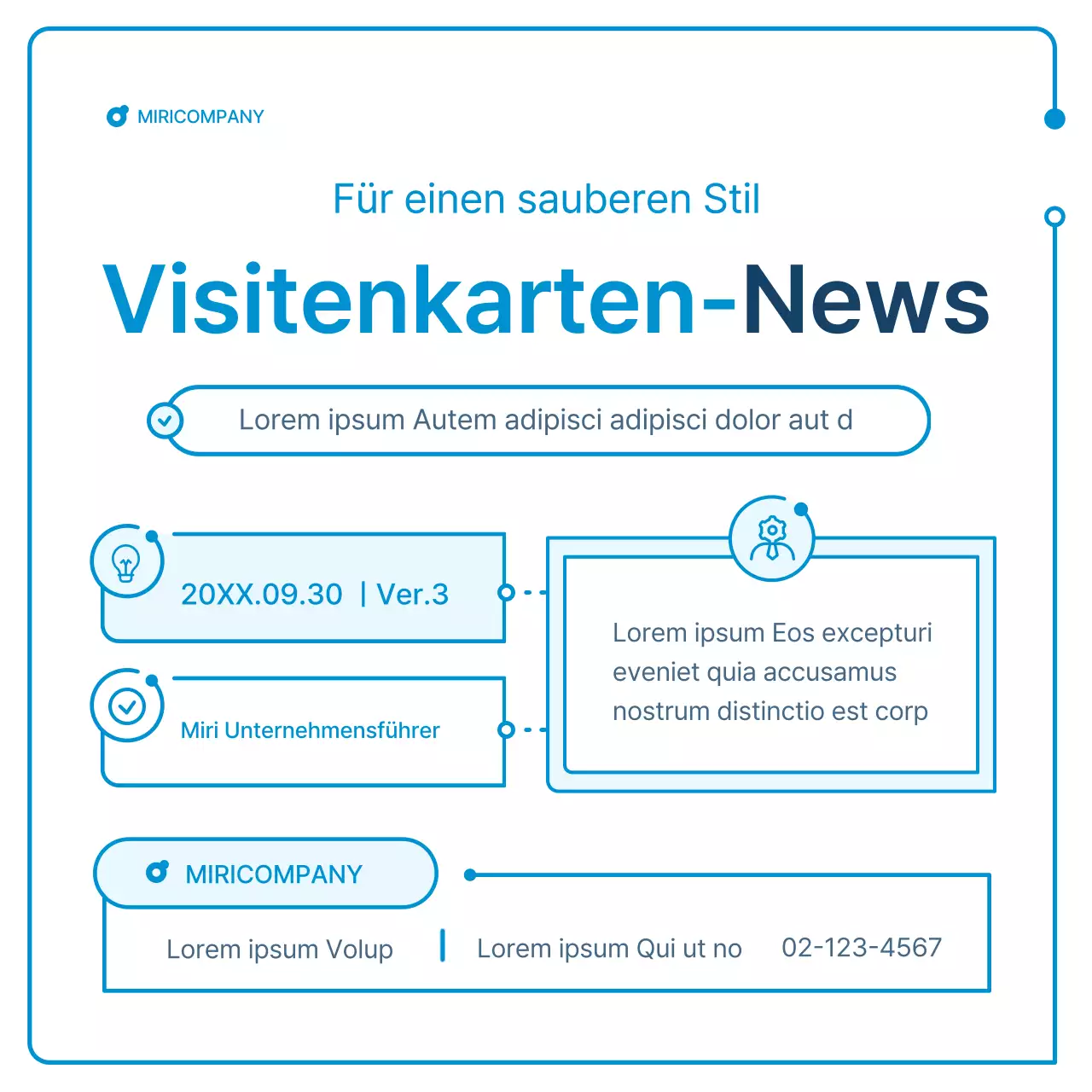 Ein Leitfaden für Unternehmensnewsletter in weißer und blauer Geometrie