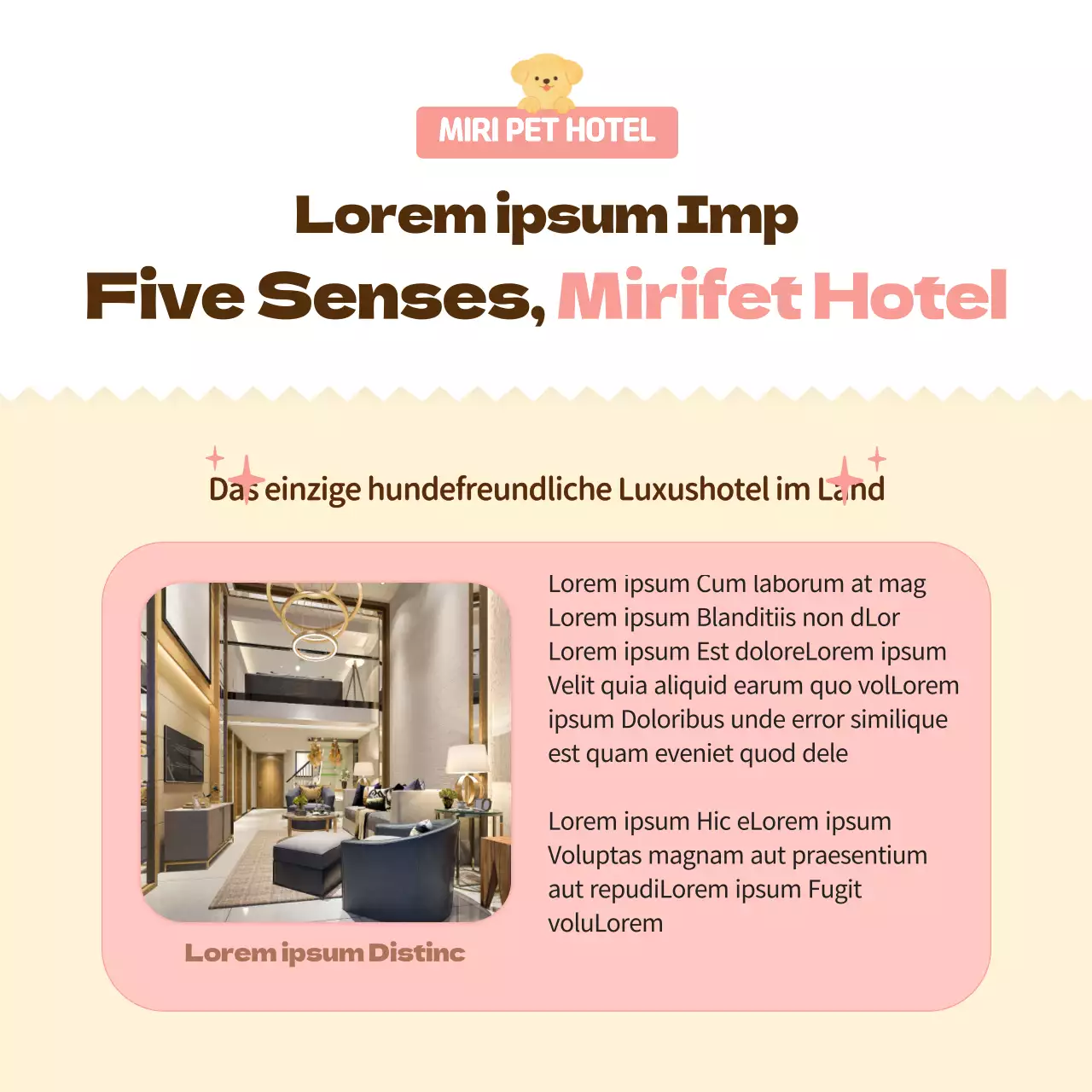 Werbung für ein rosa, warmes und kuscheliges Hundehotel (CardNews)