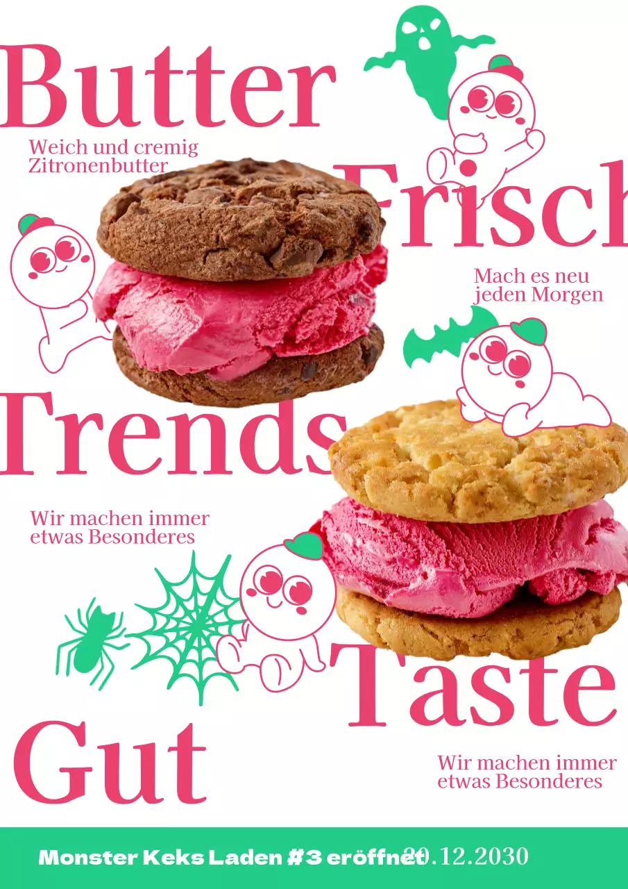 Eine niedliche mint- und rosafarbene Kekswerkstatt als Eröffnungsaktion