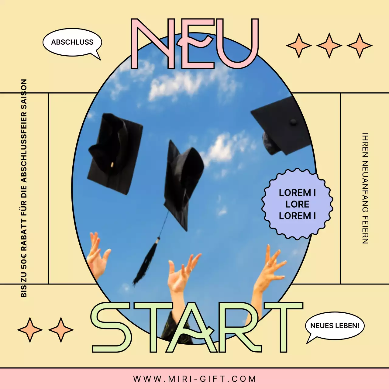 Rabattaktion für Schulabgänger in Gelb und Rosa