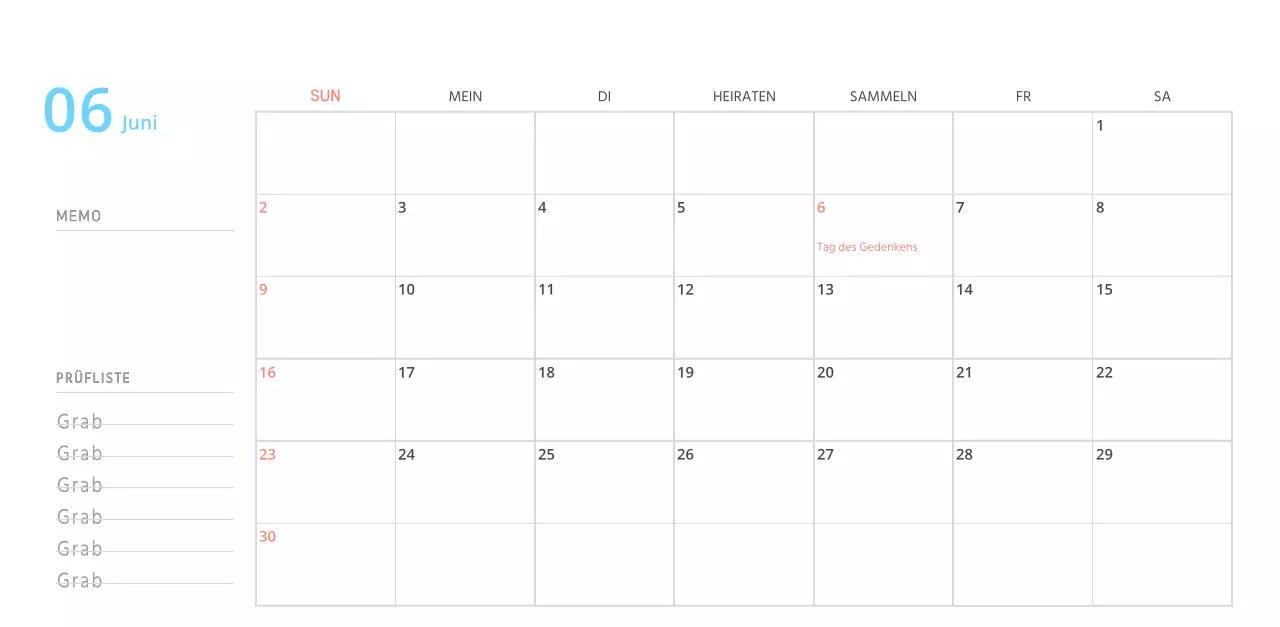 Niedlich illustrierter grüner Tischkalender mit Familienthemen