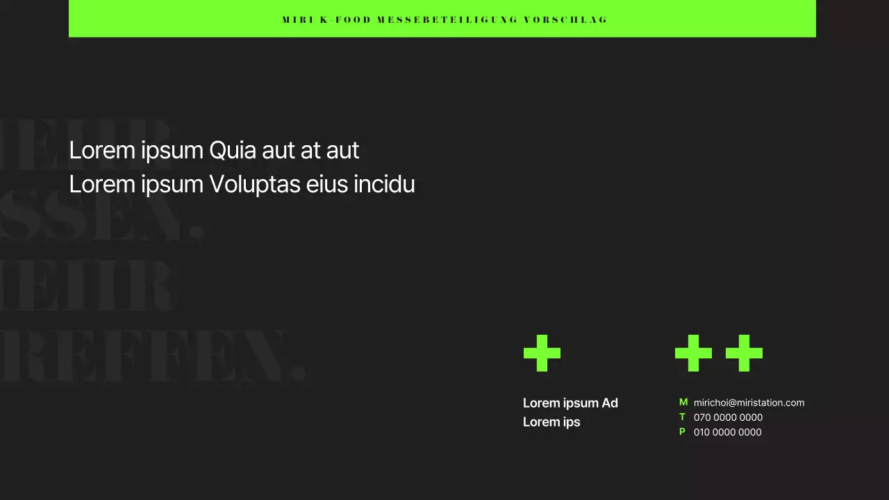 Moderner Vorschlag für eine Lebensmittelmesse in Schwarz und Chartreuse
