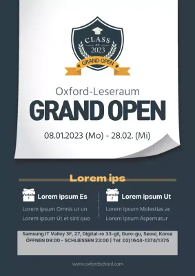 Bewerben Sie eine Veranstaltung zur Eröffnung eines Lesesaals mit einem eleganten marineblauen Emblem