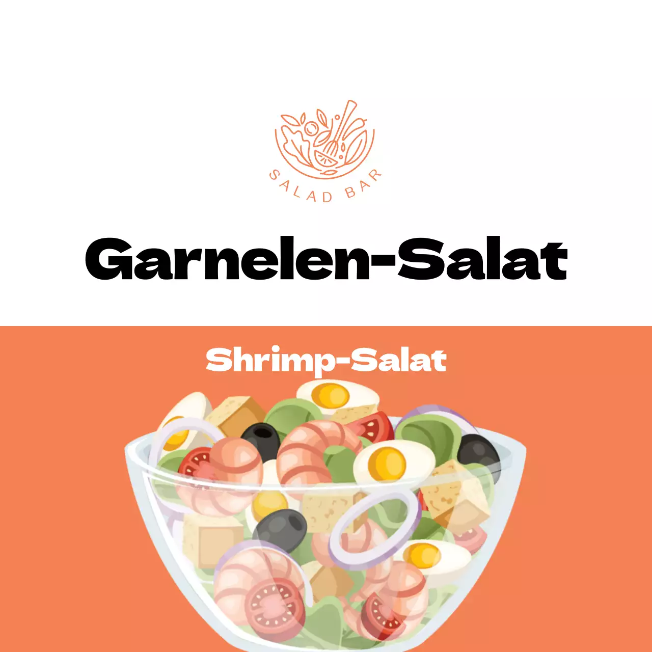 Orangefarbenes illustriertes Etikett für Krabbensalat