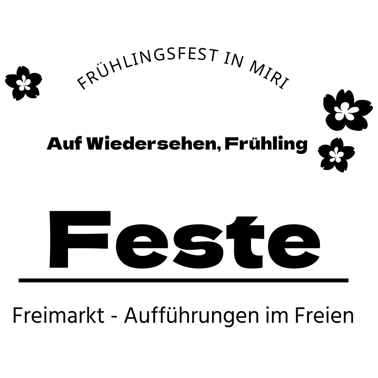 Werbung für ein Frühlingsfest mit einem emotionalen Konzept, das eine einfache schwarze Kirschblütenillustration zeigt