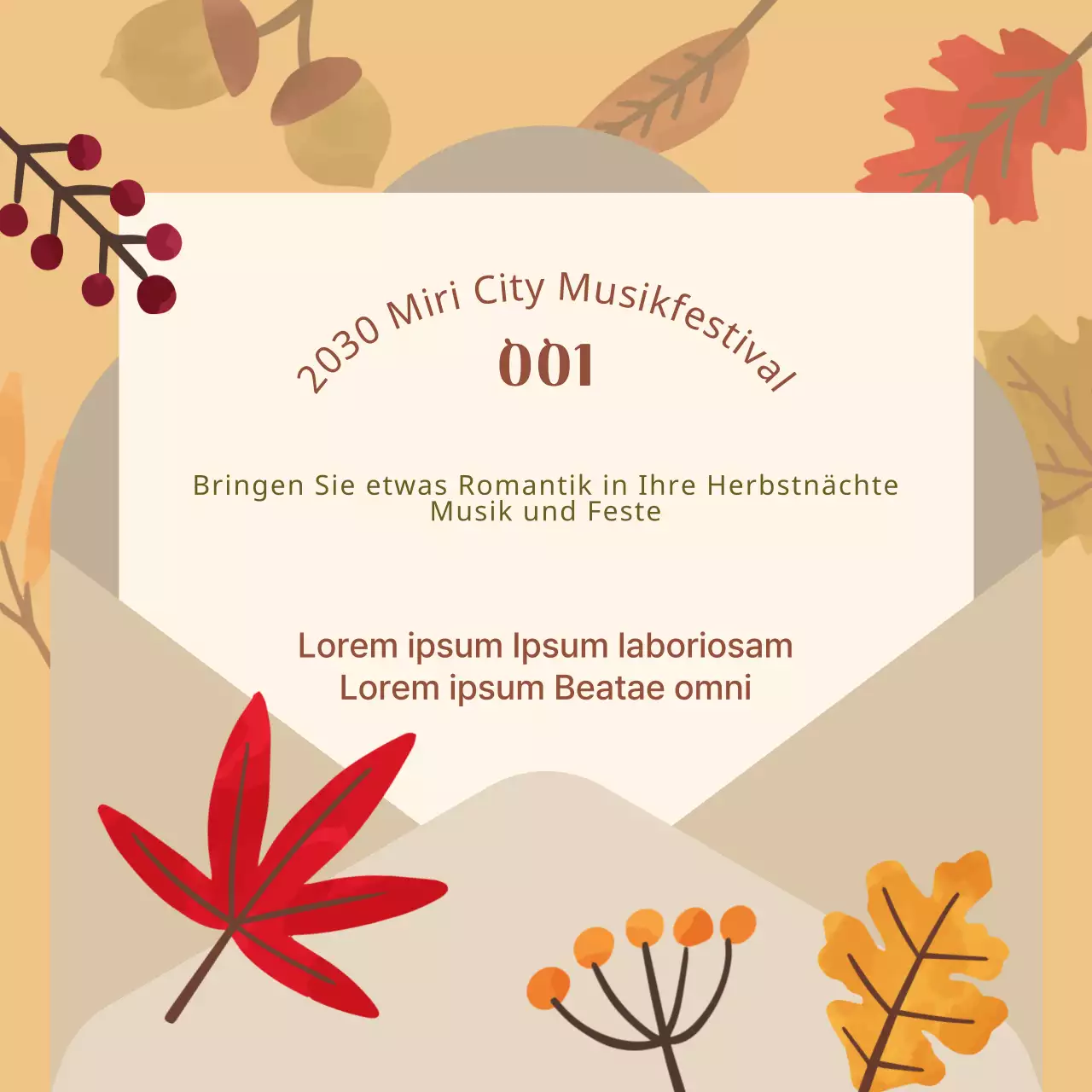 Eine beige, herbstliche Illustration eines Musikfestivals