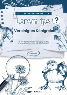 Buchdeckel mit Strichzeichnungen von Flora und Fauna in Marineblau.