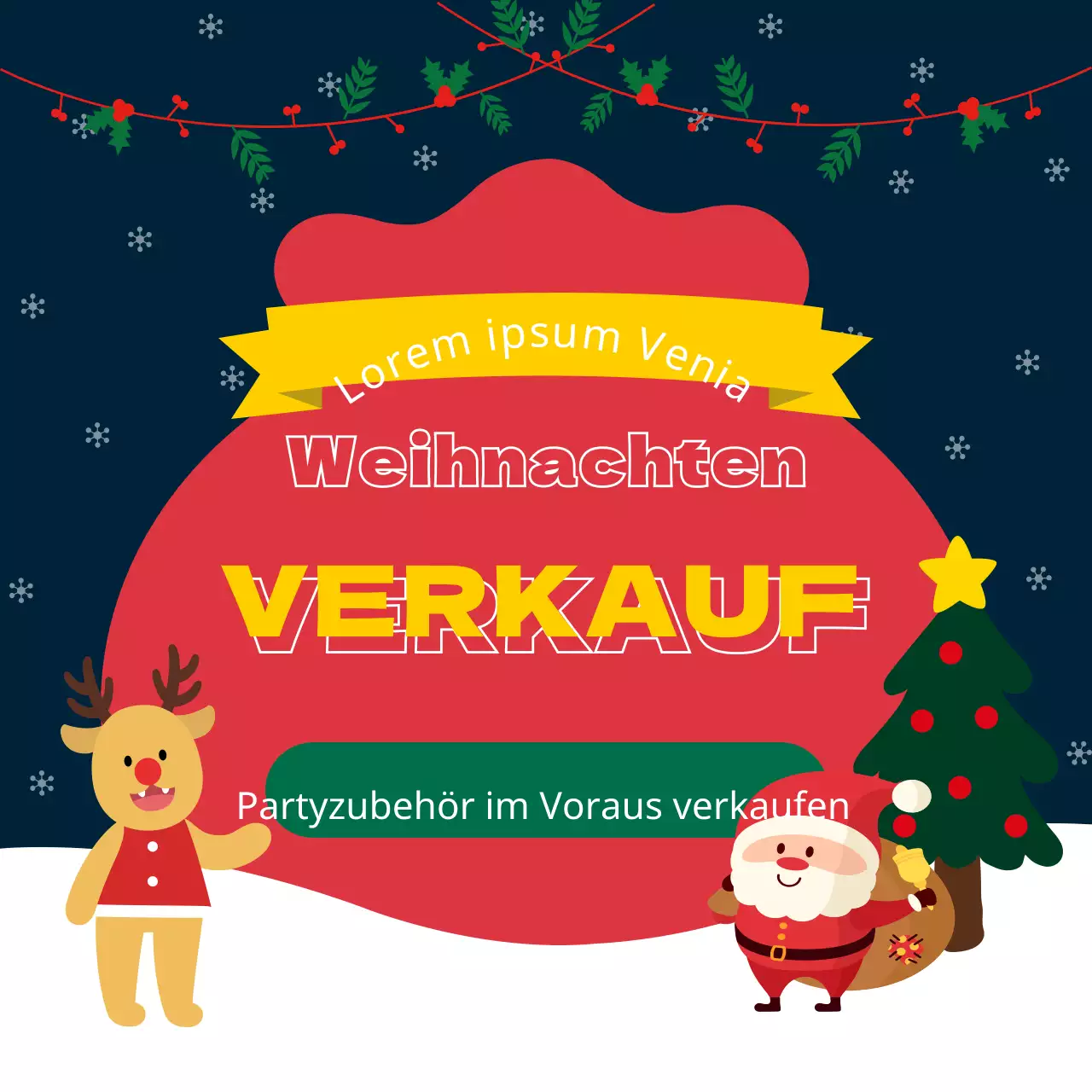 Rote, gelbe und grüne Weihnachtsartikel zu verkaufen