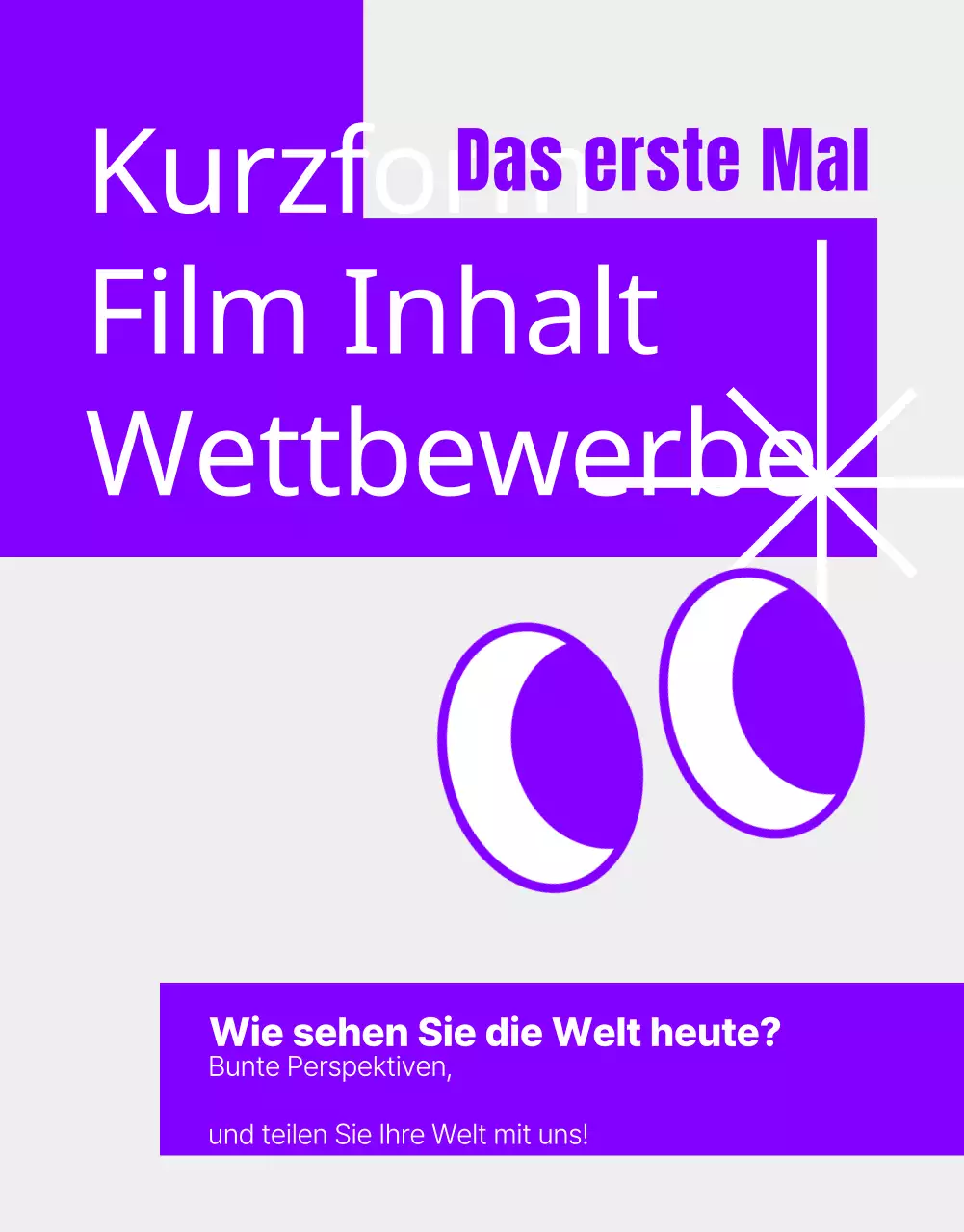 Humorvoller Wettbewerb für Kurzfilme mit lila geometrischen Bildern
