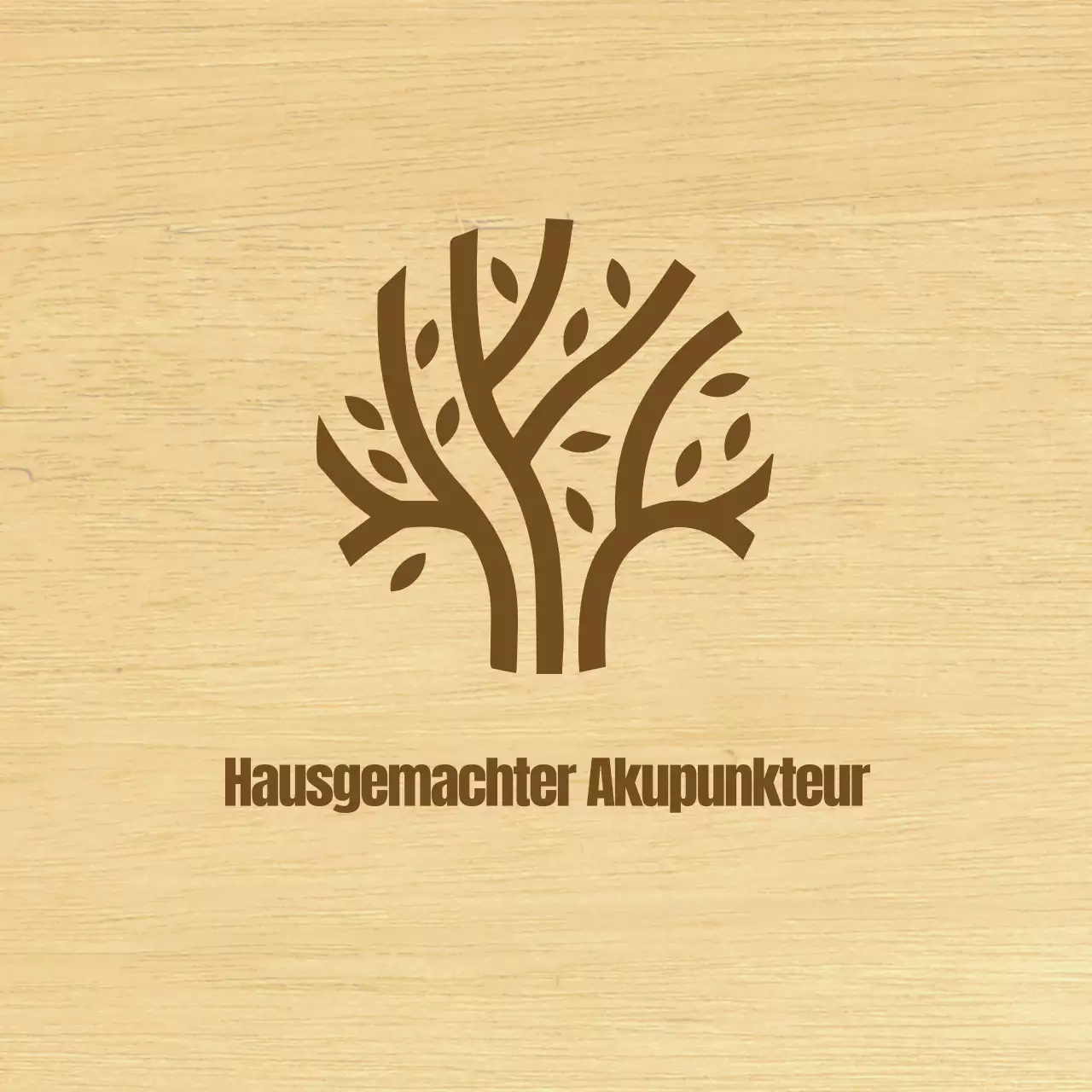 Ein stilvolles Schild für eine Klinik für koreanische Medizin mit braunem Text und einer hölzernen Linienillustration.