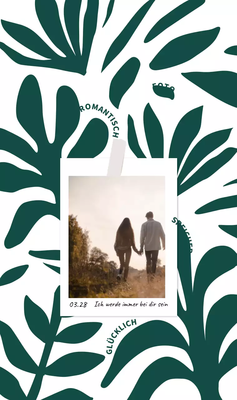 Sentimentale grüne Pflanzenillustrationen und Polaroidfotos