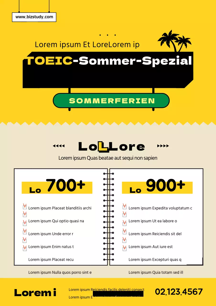 Saubere gelbe und schwarze Icons und Text, um für TOEIC zu werben