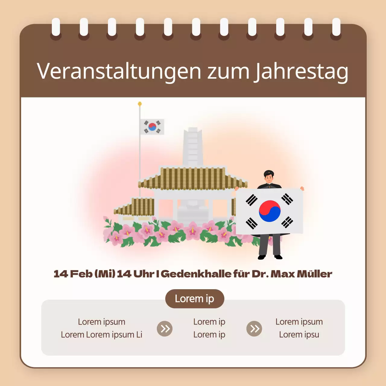 Kartennachrichten zur Erinnerung an den Arzt Ahn Jung-geun mit braunem Hintergrund