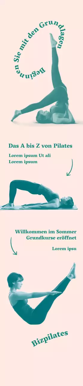 Werbebanner für Pilates Basics Open mit hellrosa Hintergrund