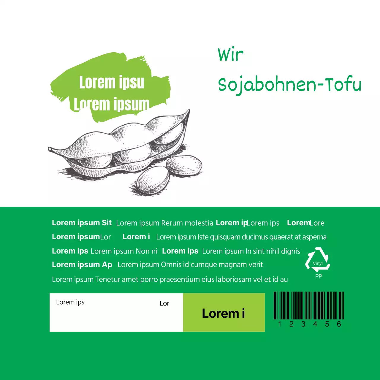 Informationsetikett für grünen Tofu