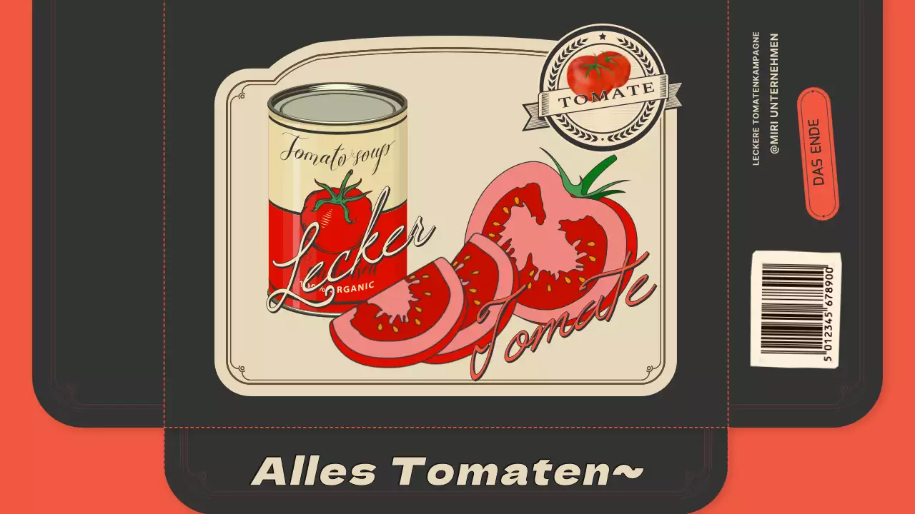 Einführung von Tomaten mit einem Vintage-Etikettenkonzept in Orange und Marineblau