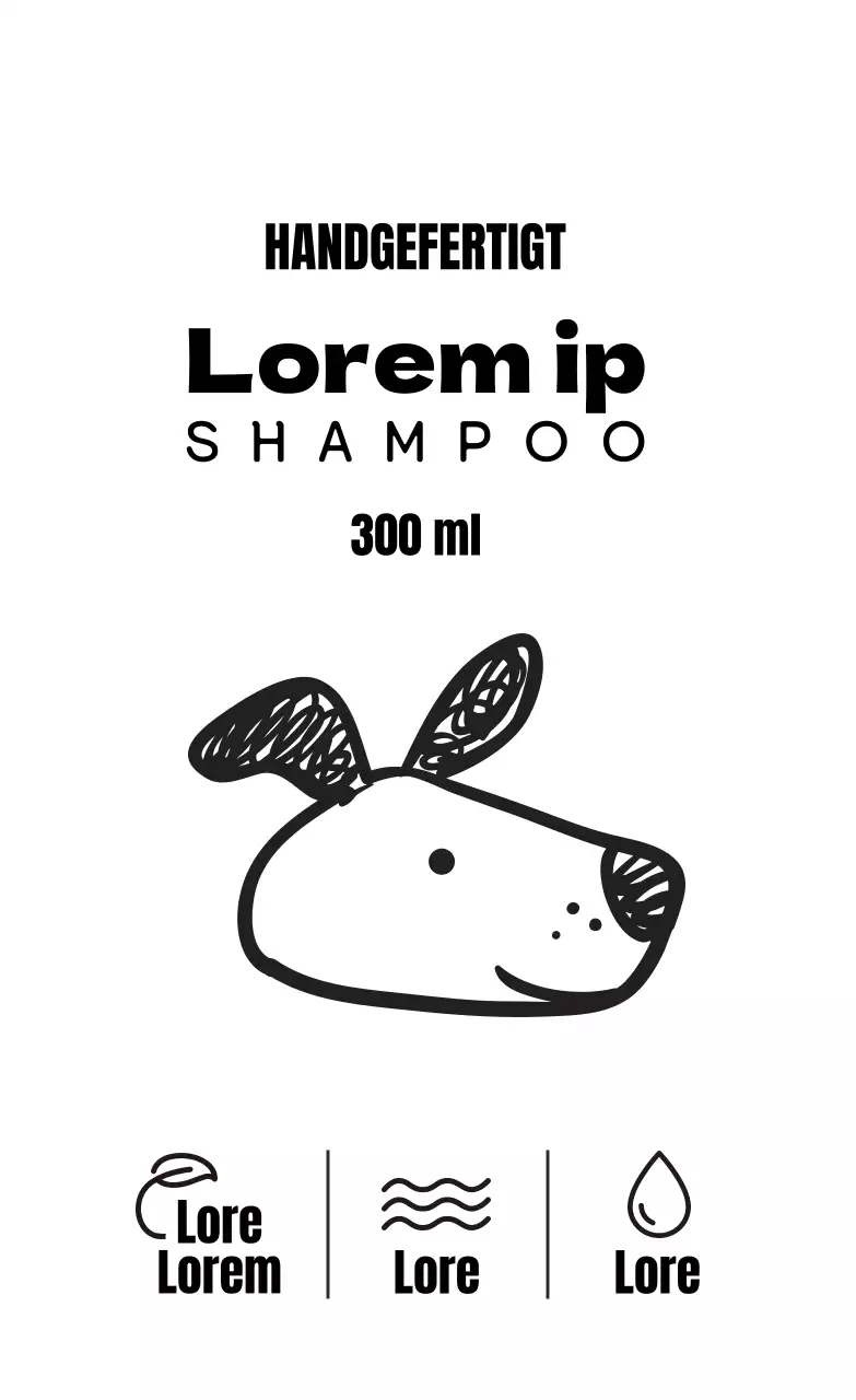 Schwarz-weiß illustriertes Shampoo-Etikett