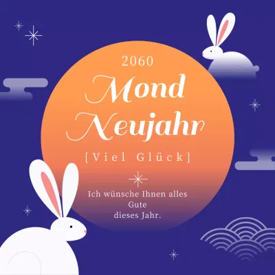 Neujahrsgrüße im Jahr der Katze mit blau-orangem orientalischem Konzept