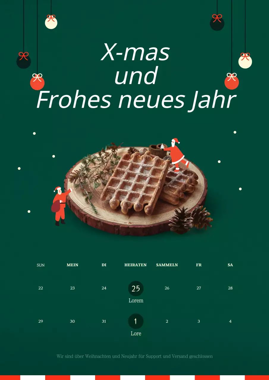 Niedliche Weihnachtsverschlüsse mit grünem und kuscheligem Weihnachtsschmuck