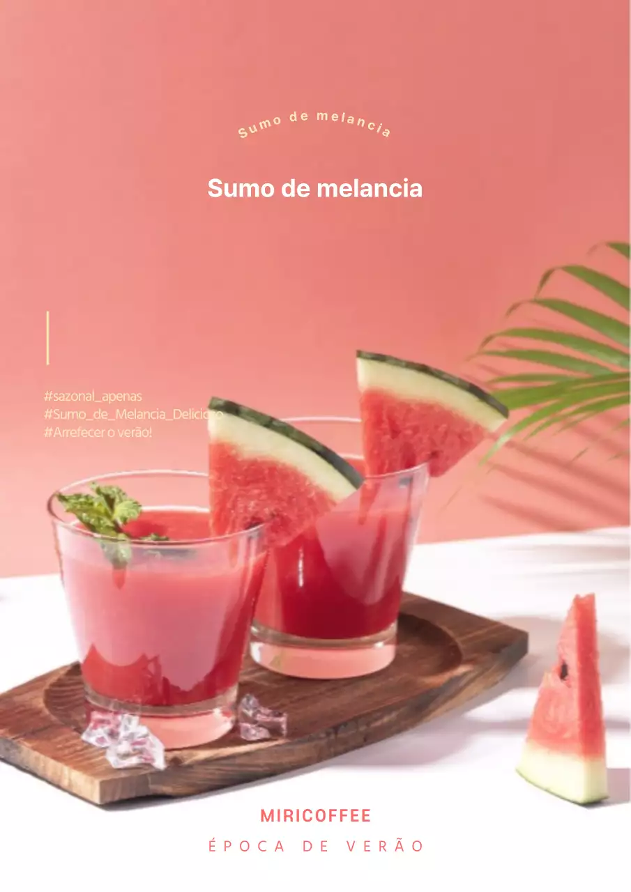 Cartaz promocional de menu de bebida de sumo de melancia com fotografia simples