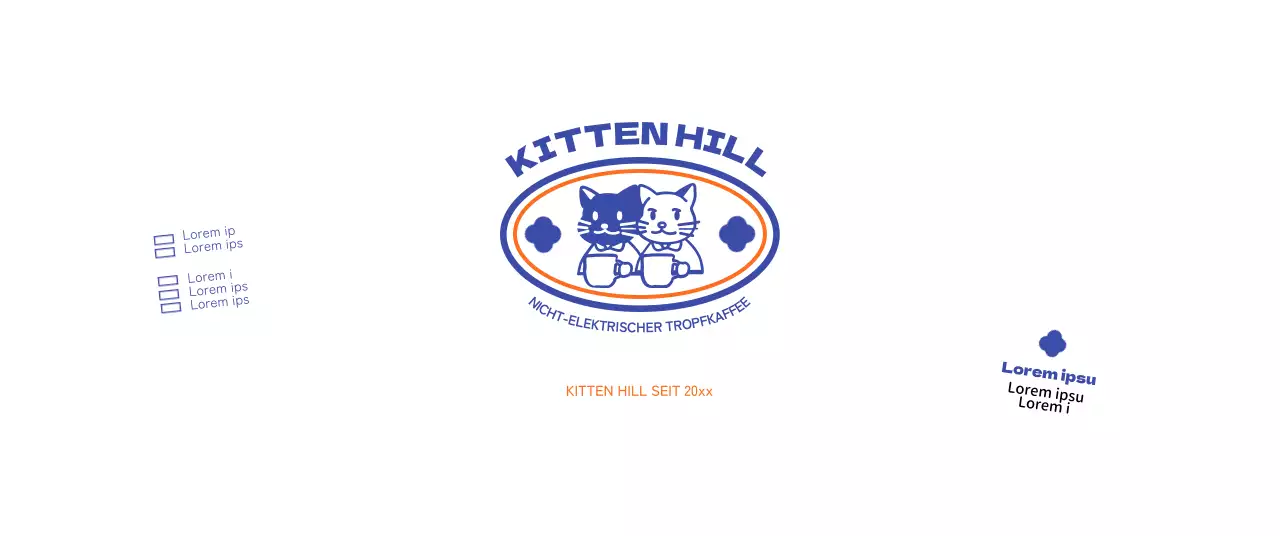 Werben Sie für Ihr Café mit einer blau-orangenen Katzenillustration