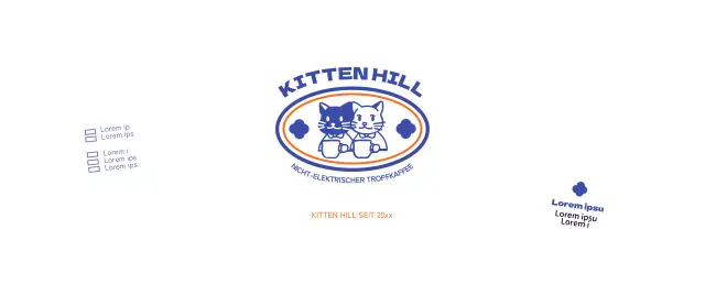 Werben Sie für Ihr Café mit einer blau-orangenen Katzenillustration