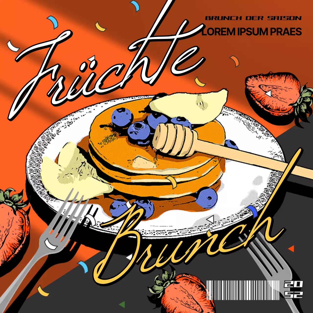 Einführung des rot-schwarzen Brunch-Menüs mit Früchten der Saison