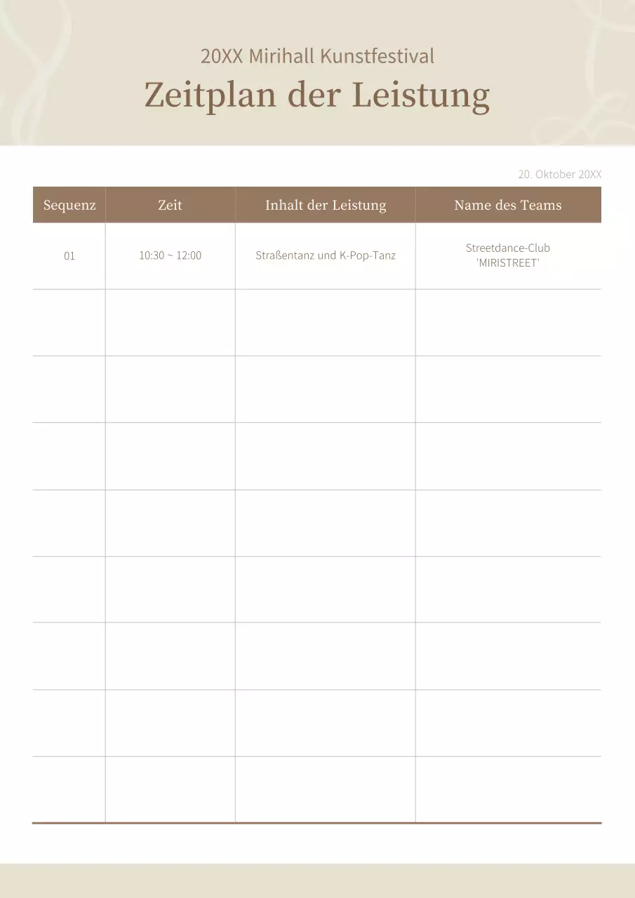 Braun und Beige Performance-Zeitplan