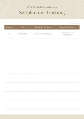 Braun und Beige Performance-Zeitplan