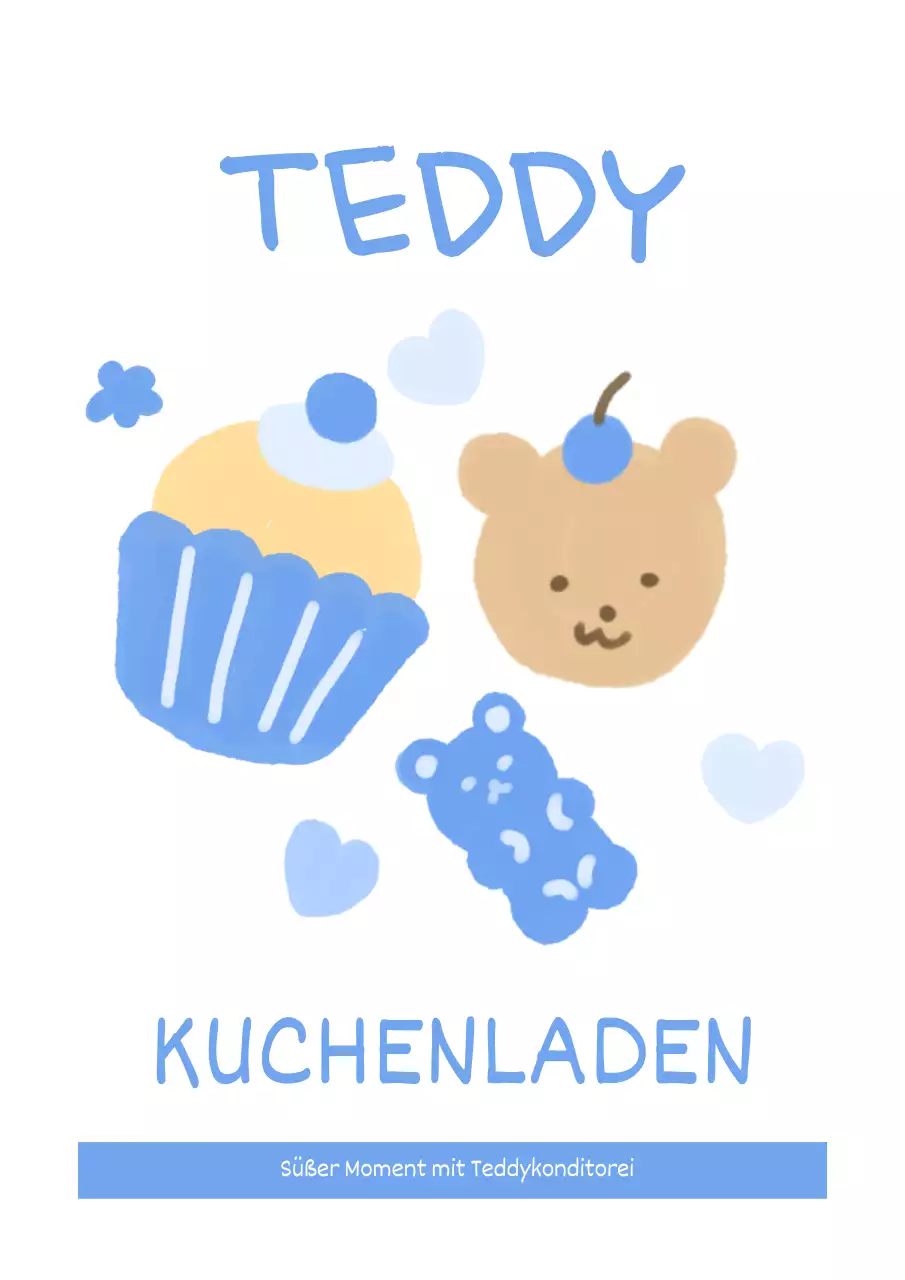 Tortenladen Werbeaufkleber mit niedlichen Illustrationen in blau