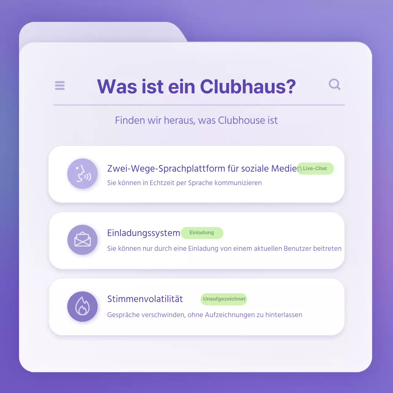 Sauberes Dateikonzept in Lila und Weiß, um Sie auf dem Laufenden zu halten