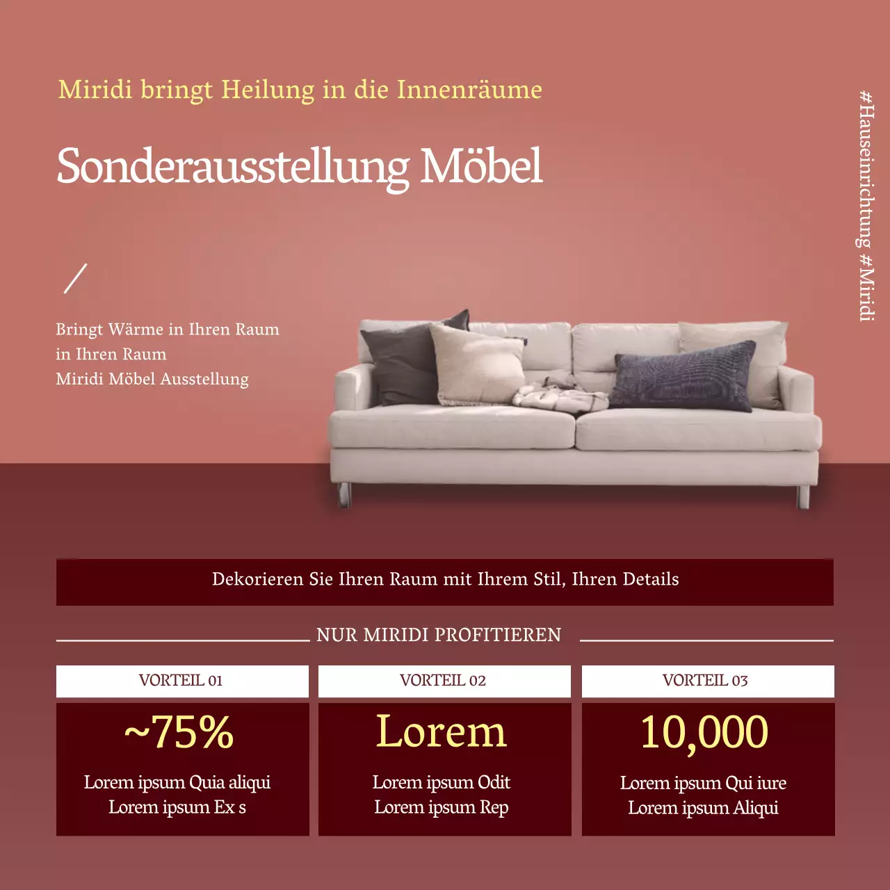 Rosa Foto unterstreicht sauberes Mobiliar zur Werbung für die Veranstaltung