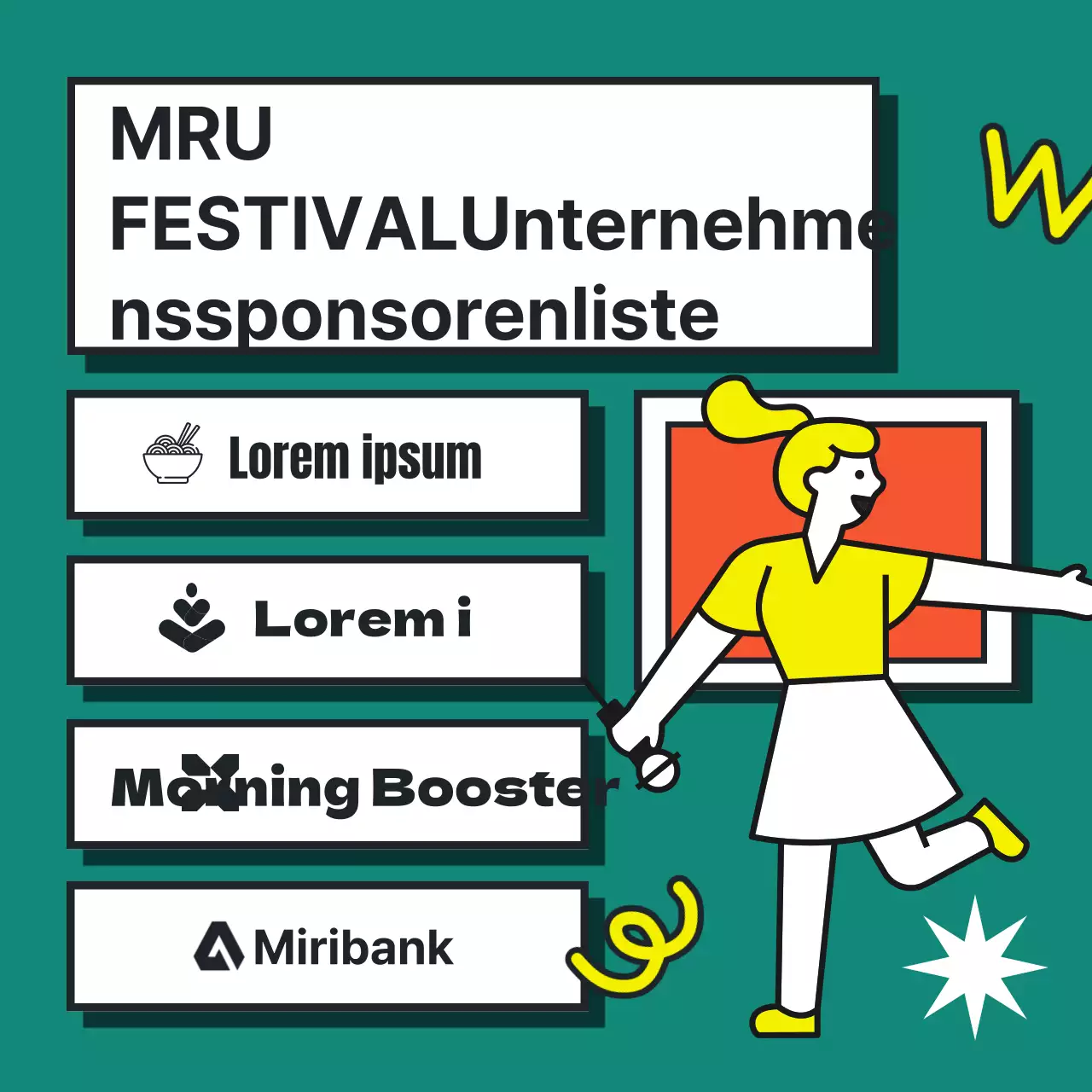 Bunte Illustration im Pop-Art-Stil zur Bewerbung eines Universitätsfestivals