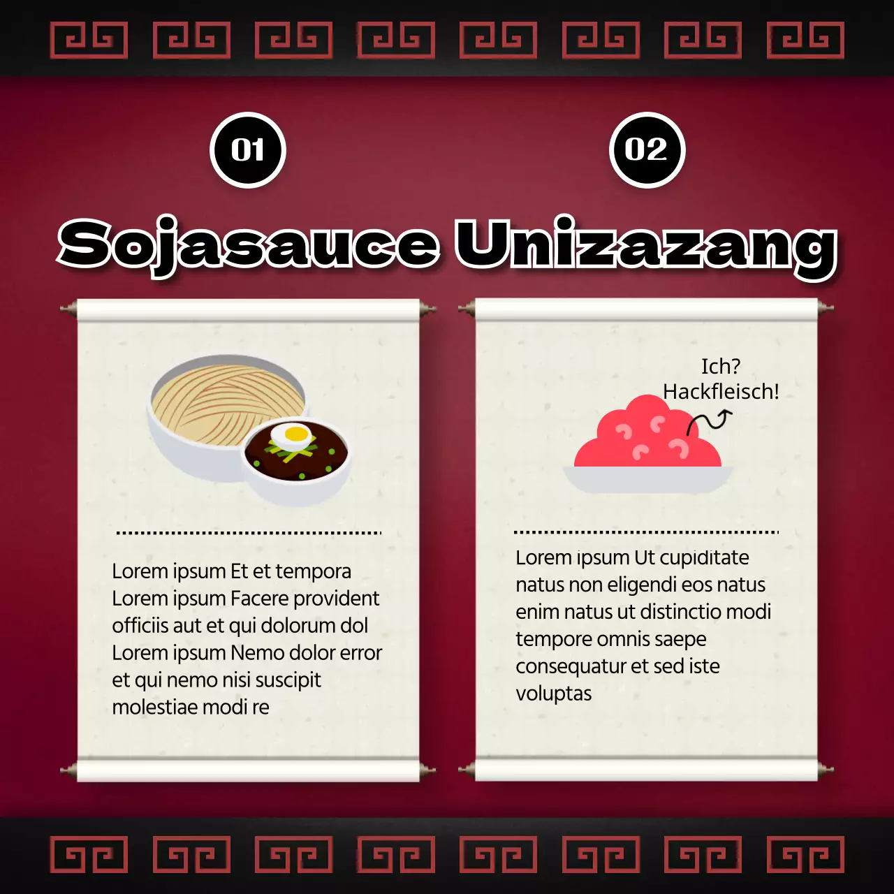 Rote Schriftrollen werben für die Einführung des traditionellen "Black Day Jajangmyeon Meal Kit