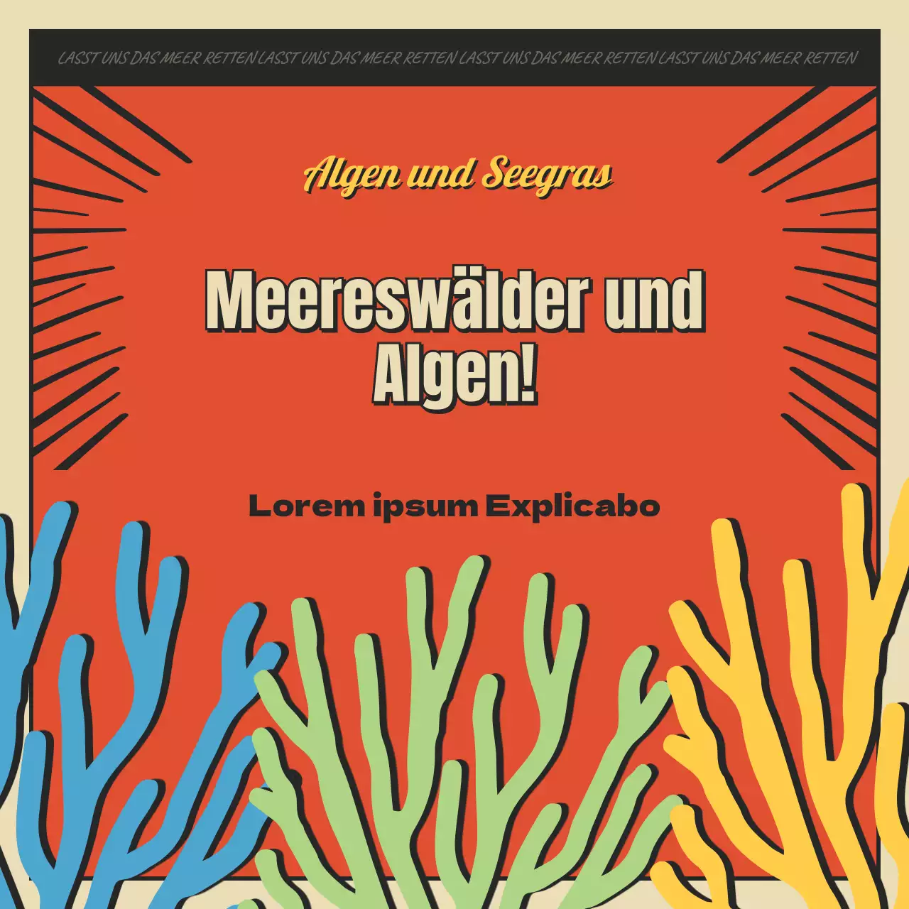 Cartoon-Konzept Meer Wald und Algen in rot und schwarz