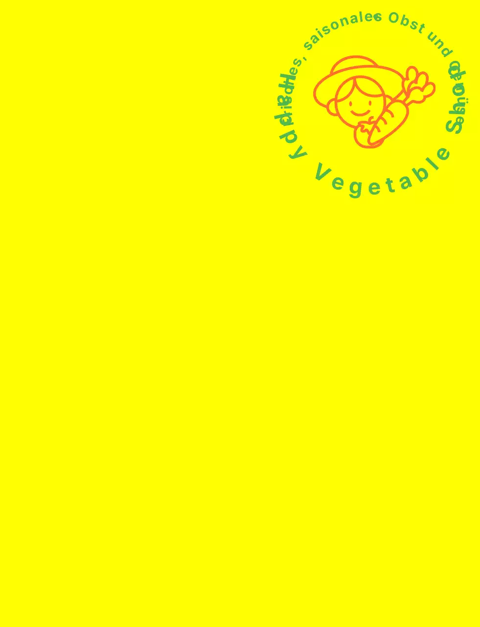 Gemüseladen-Weste mit einfacher Linienillustration in Gelb, Grün und Orange