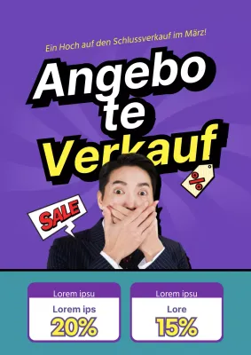 Einfacher Einkaufszentrum-Verkaufsflyer in Lila und Gelb