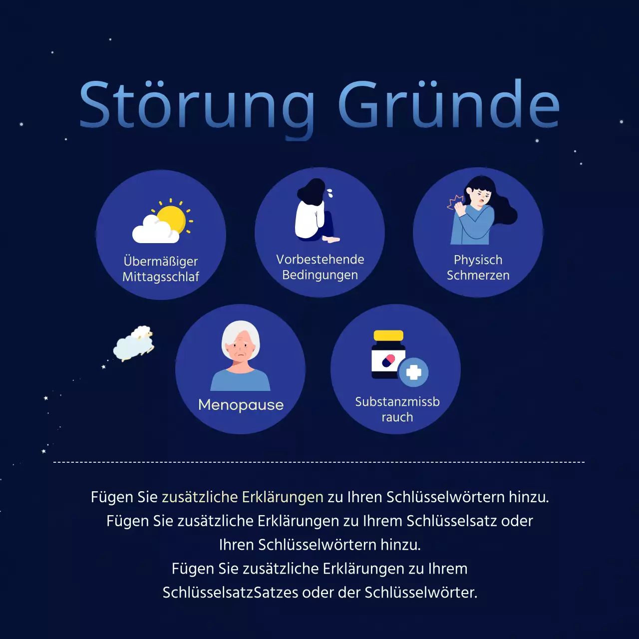 Dunkle, verträumte Nächte mit marineblauen und violetten ungebetenen Gästen Diagnose der Schlaflosigkeit