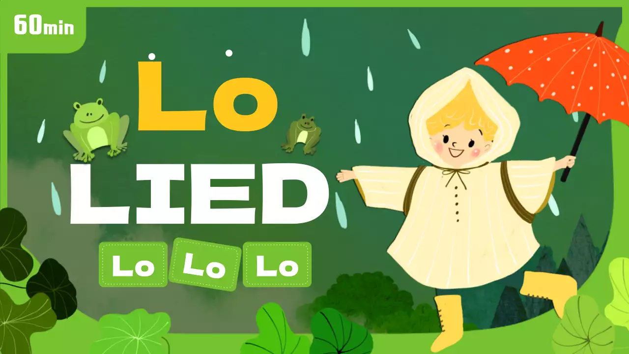 Verregnetes Kinderreimthema mit grünen, märchenhaften Illustrationen