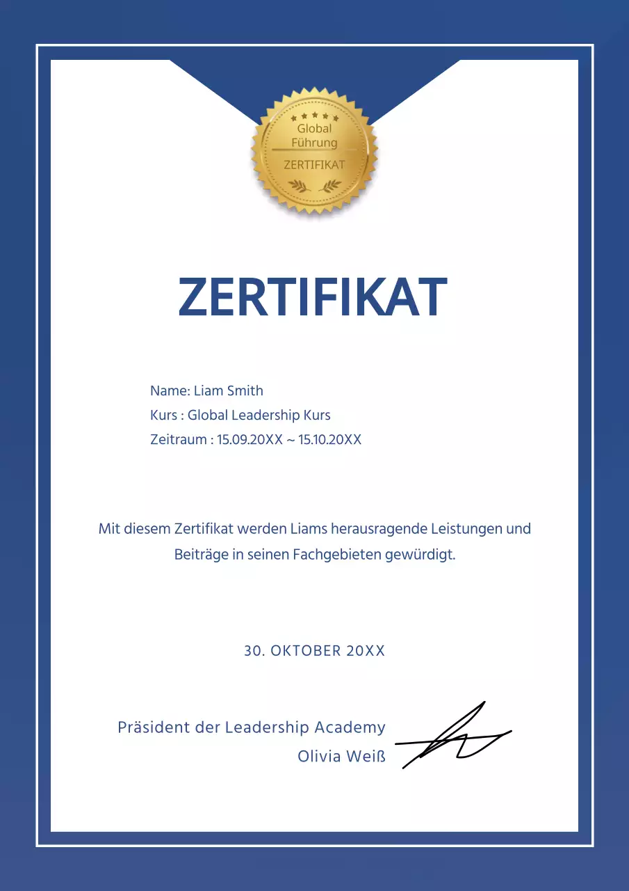 Eine einfache blaue Schulungsbescheinigung