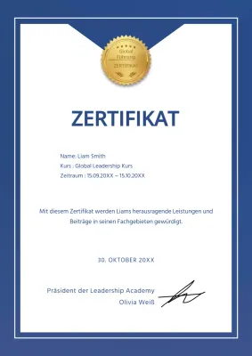 Eine einfache blaue Schulungsbescheinigung