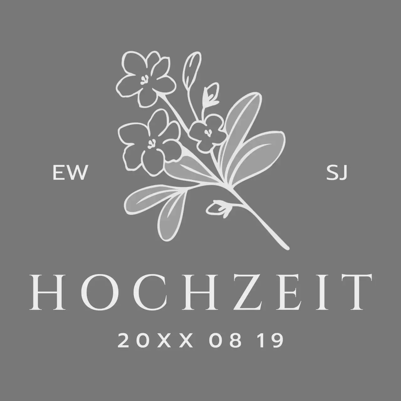 Für eine Hochzeitseinladung mit einer dunkelgrauen Blumen- und Vogelillustration