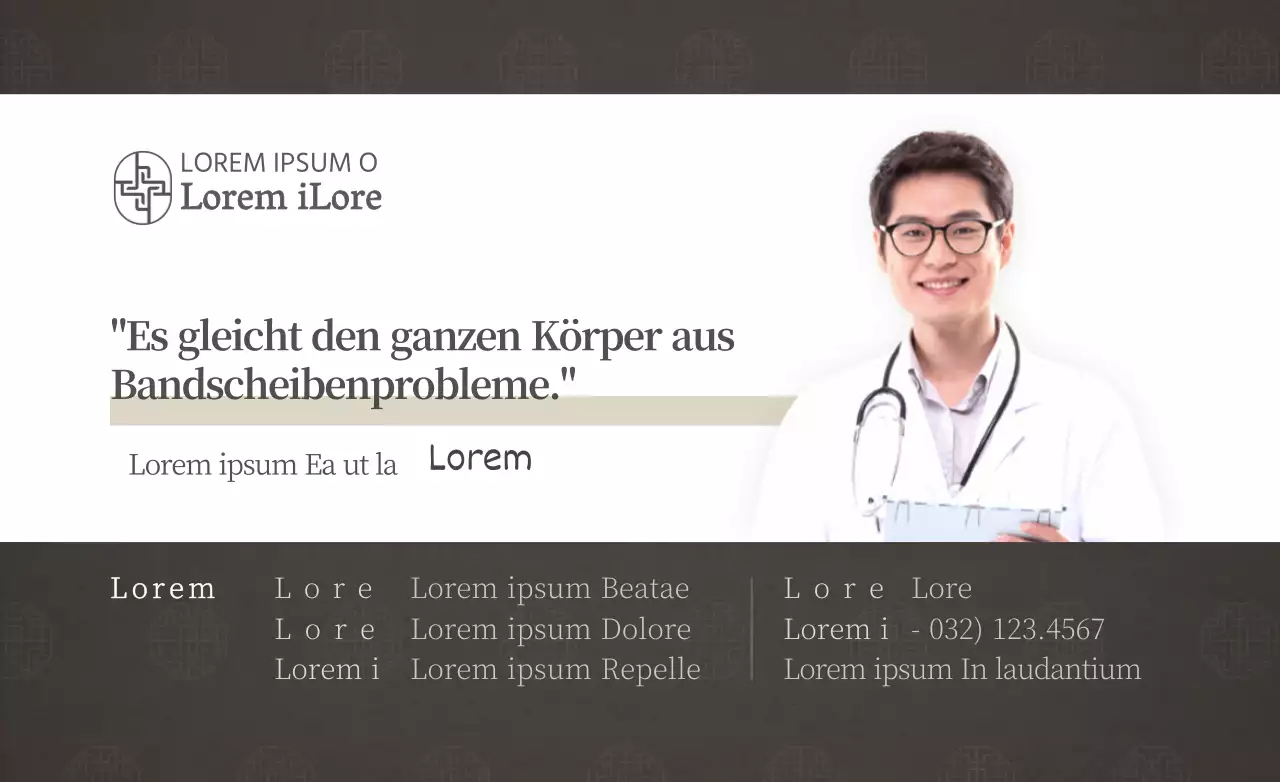 Sauberer Stil in Dunkelbraun und Weiß zur Information und Werbung für die Klinik.